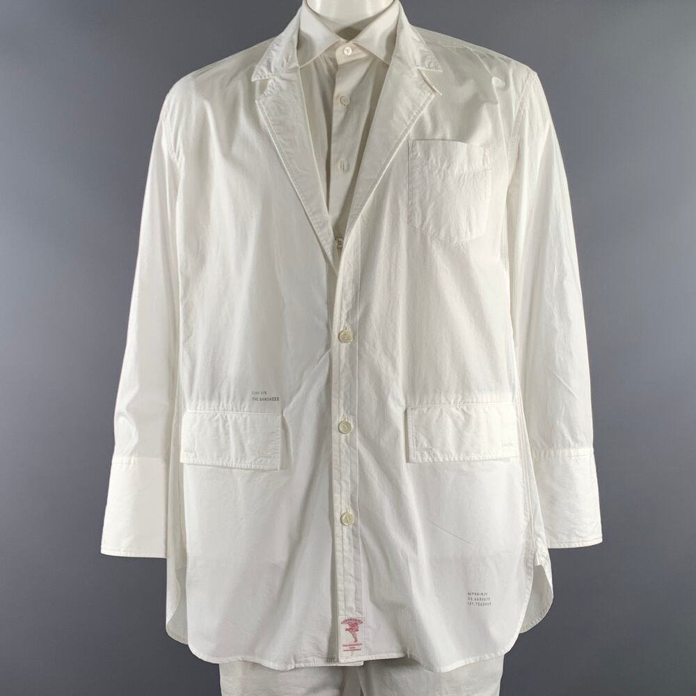 UNDERCOVER Chest Size L White Solid Cotton Poplin Sport Coat
